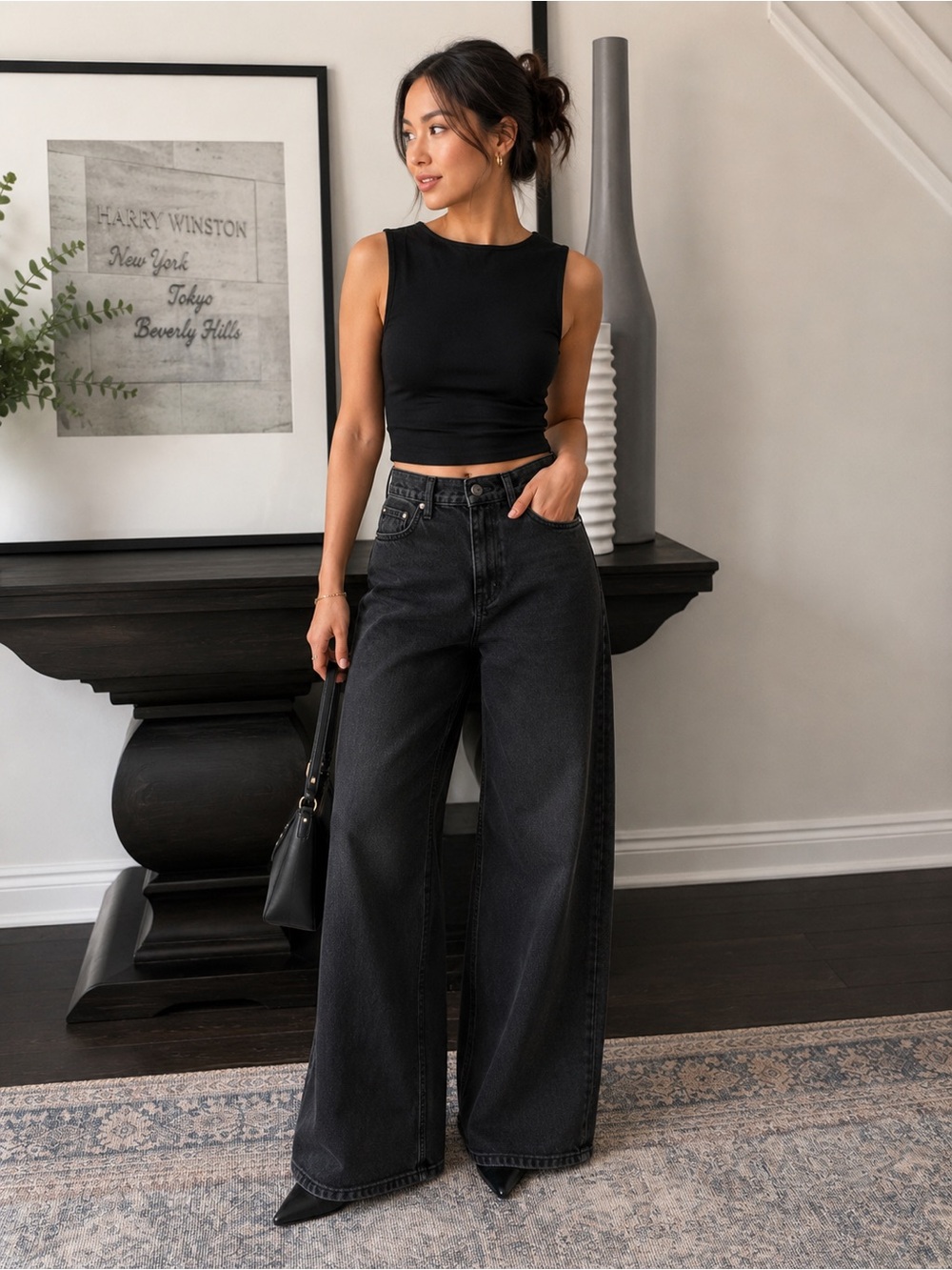 Dr. Denim Wide Leg High-Waist Black Jeans